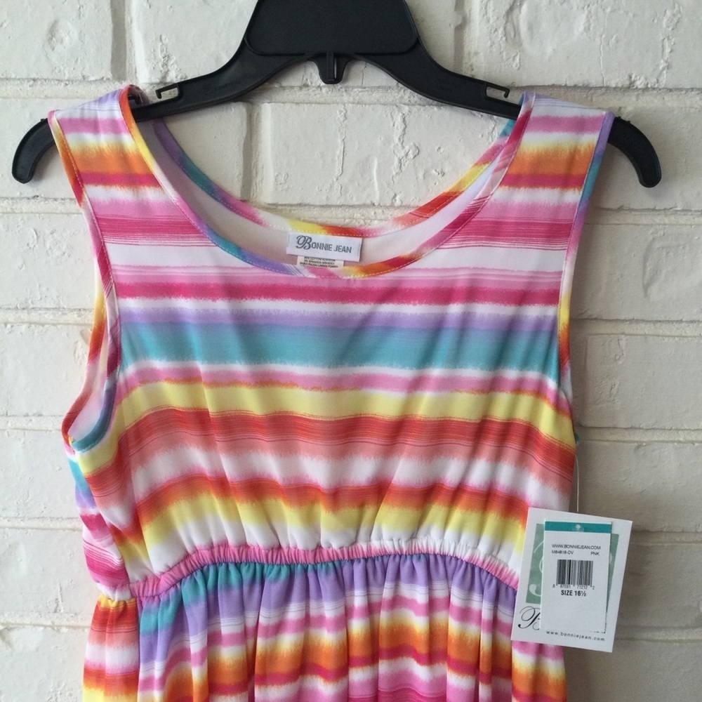 Bonnie Jean Girls Pastel Stripe High Low Plus Size 16.5 or 18.5 Dress NEW